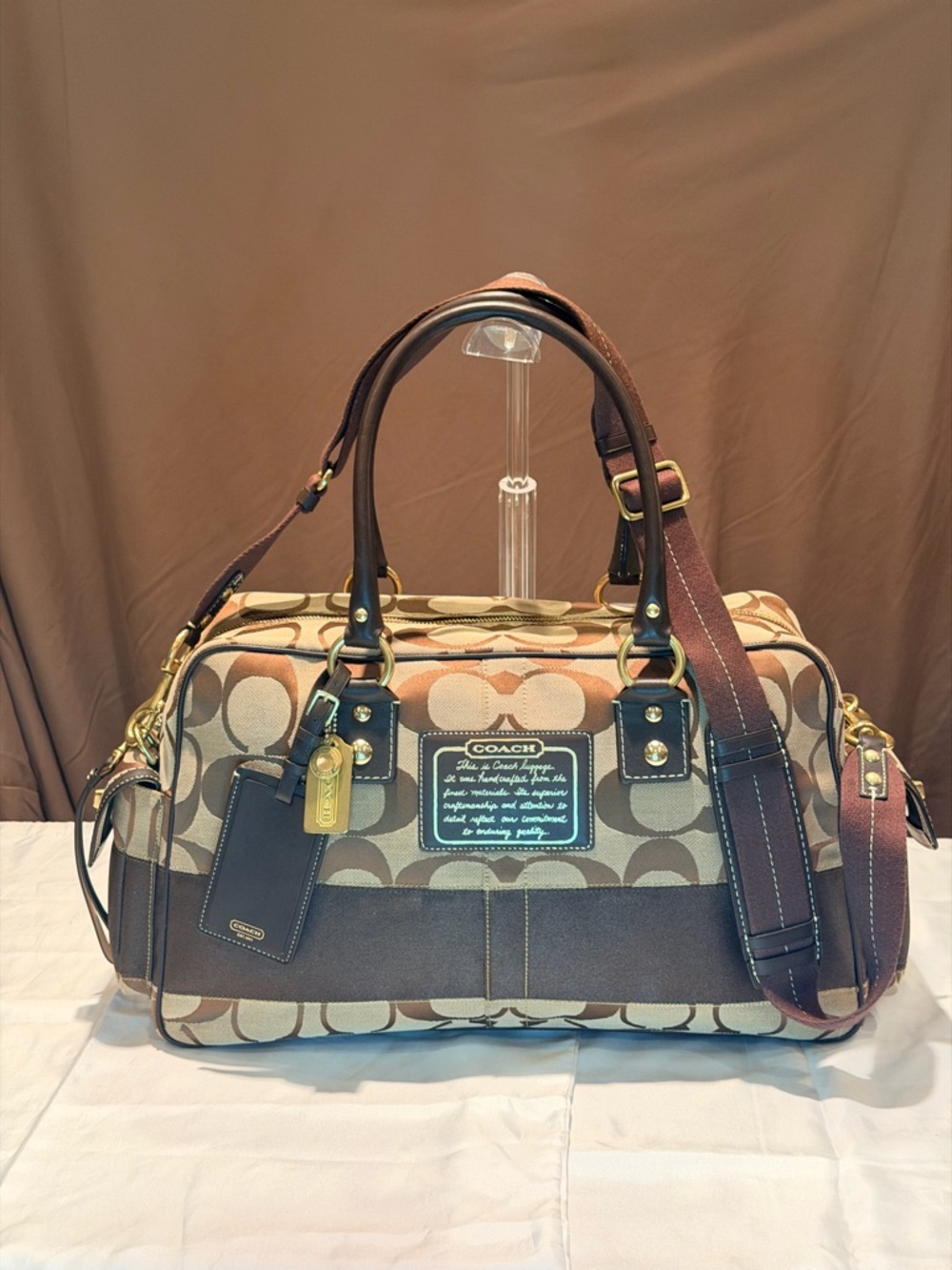 NWOT- RARE Vintage Signature C Brown Stripe Boston Luggage 2007 Travel Bag 10329